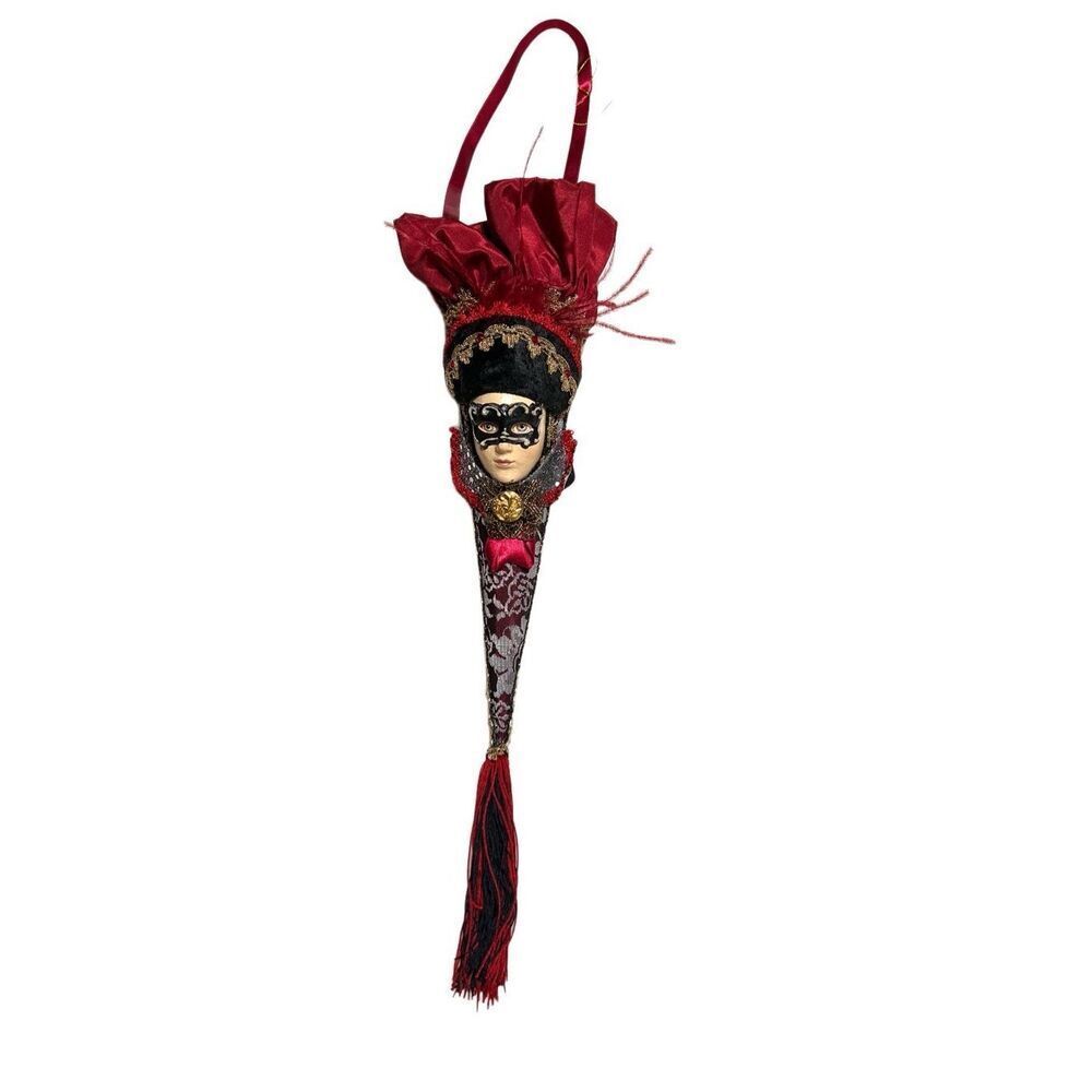Katherine’s Collection Masquerade Co Venetian Mask Ornament Red Black Tassel 199